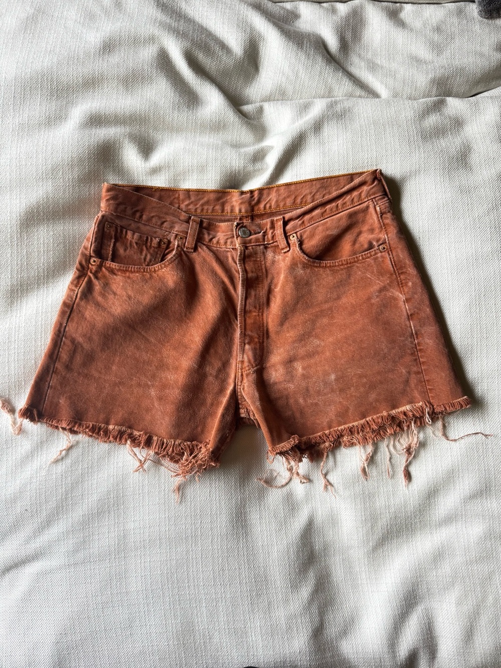 Levi’s 501 High Rise Cutoff Denim Shorts Terracotta Rust Orange